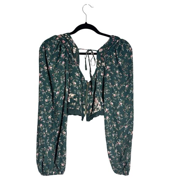 Altar’d State Forest Fairy Floral Puff Sleeve Crop Babydoll Blouse XS Coquette - Picture 4 of 11